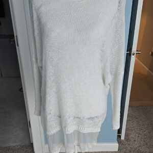 Poof Knited White Layered Sweater With Floral Lace Large Fair Cond Y2k